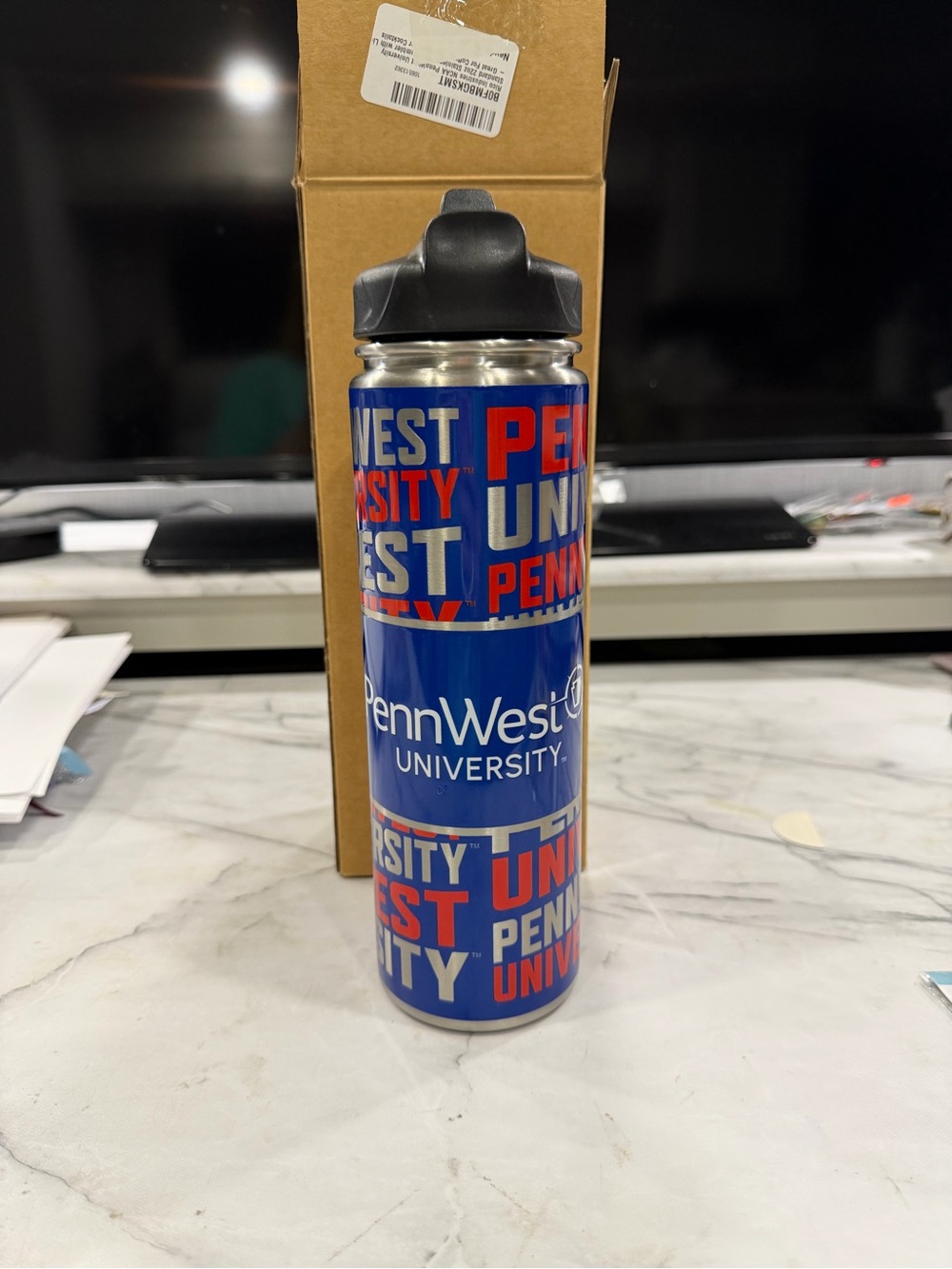 Blue Stainless Steel Water Bottle with Flip Lid